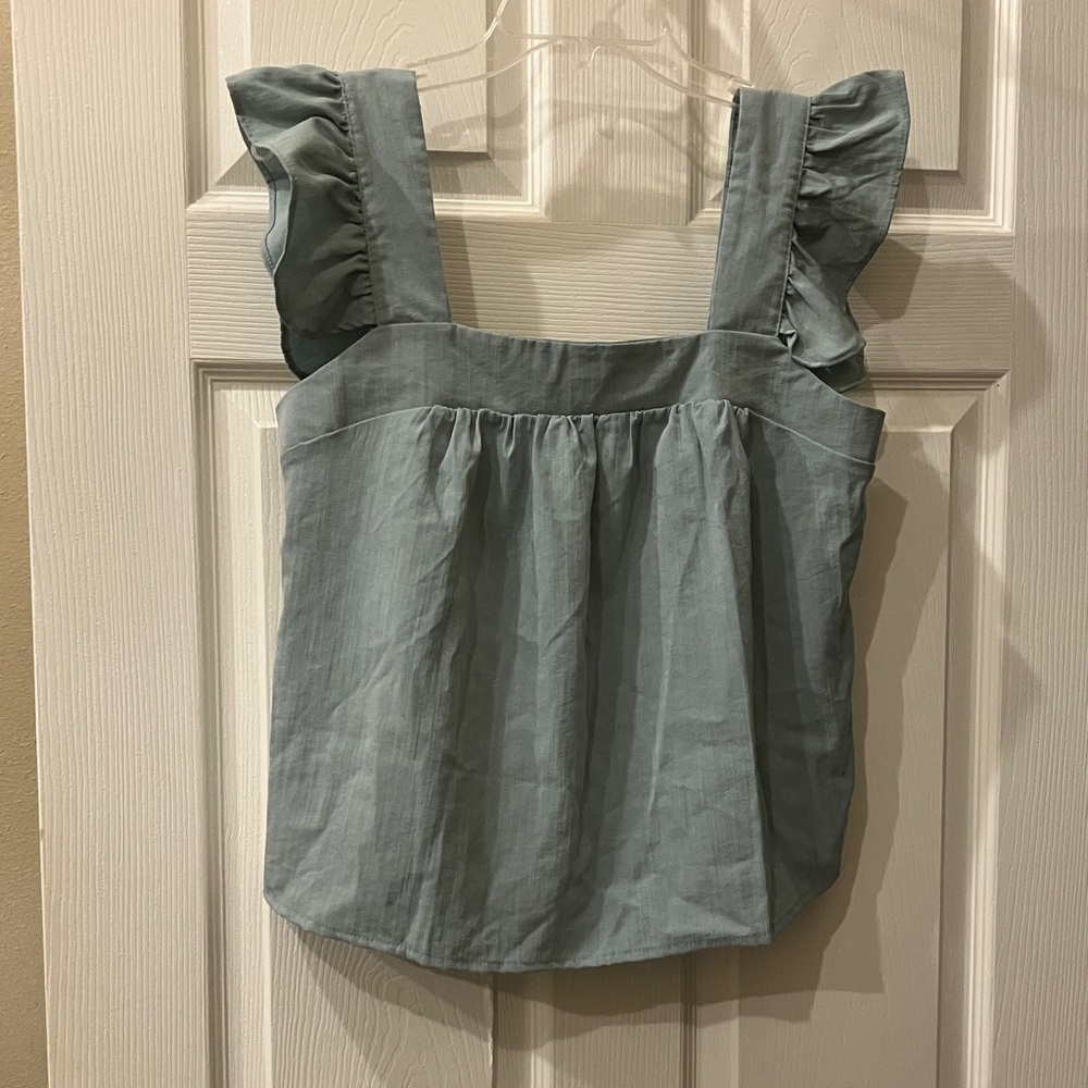 Ruffle Strap Sleeveless Top in Sage Green